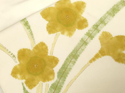 平和屋着物●染色作家　小倉淳史　塩瀬　九寸名古屋帯　絞り　草花文　金彩　正絹　逸品　CABD4349dy