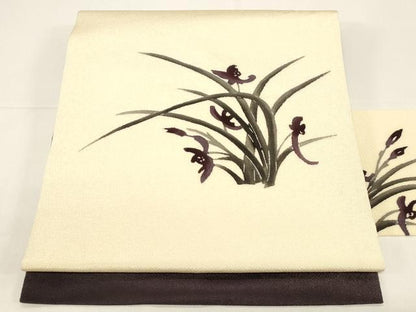 平和屋着物●九寸名古屋帯　草花文　鬼しぼ縮緬　正絹　逸品　CABD4350dy