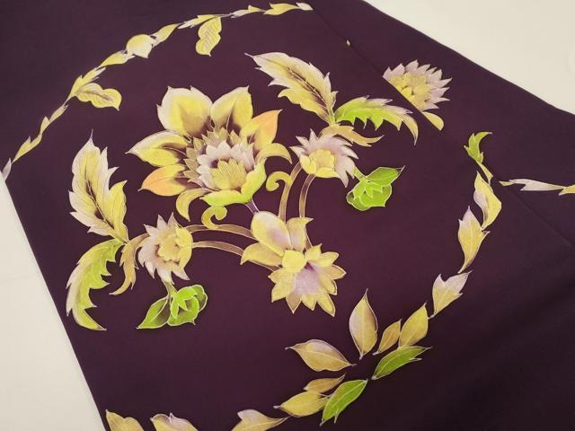 平和屋着物●塩瀬　九寸名古屋帯　手描き　更紗花文　金彩　正絹　逸品　CABD4351dy