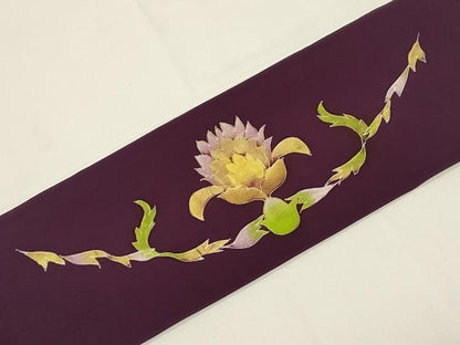 平和屋着物●塩瀬　九寸名古屋帯　手描き　更紗花文　金彩　正絹　逸品　CABD4351dy