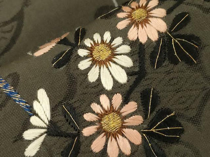 平和屋着物●アンティーク　大正ロマン　九寸名古屋帯　総手刺繍　雀　草花文　金銀糸　正絹　逸品　未使用　CABD4355dy