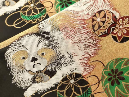 平和屋着物●アンティーク　大正ロマン　九寸名古屋帯　唐織　狆　金糸　正絹　逸品　CABD4356dy