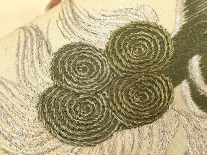 平和屋着物●アンティーク　大正ロマン　九寸名古屋帯　総刺繍　唐獅子　金銀糸　正絹　逸品　CABD4357dy