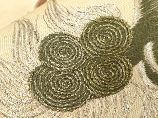 平和屋着物●アンティーク　大正ロマン　九寸名古屋帯　総刺繍　唐獅子　金銀糸　正絹　逸品　CABD4357dy