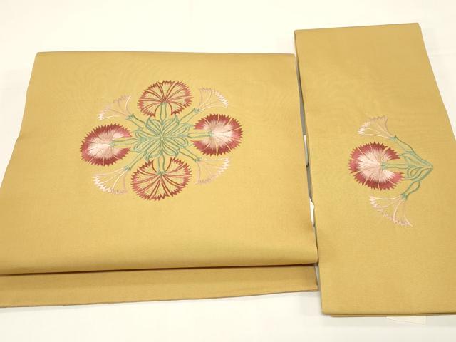 平和屋着物●塩瀬　つけ帯　総刺繍　草花文　金糸　正絹　逸品　CABD4362dy