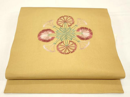 平和屋着物●塩瀬　つけ帯　総刺繍　草花文　金糸　正絹　逸品　CABD4362dy