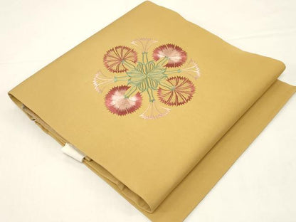 平和屋着物●塩瀬　つけ帯　総刺繍　草花文　金糸　正絹　逸品　CABD4362dy