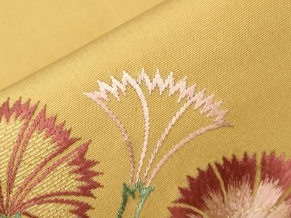 平和屋着物●塩瀬　つけ帯　総刺繍　草花文　金糸　正絹　逸品　CABD4362dy