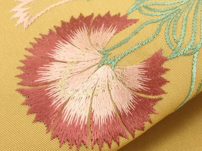 平和屋着物●塩瀬　つけ帯　総刺繍　草花文　金糸　正絹　逸品　CABD4362dy