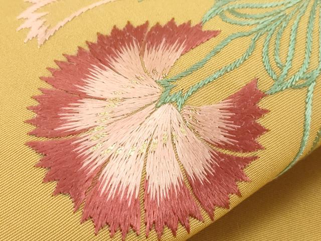 平和屋着物●塩瀬　つけ帯　総刺繍　草花文　金糸　正絹　逸品　CABD4362dy