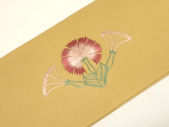 平和屋着物●塩瀬　つけ帯　総刺繍　草花文　金糸　正絹　逸品　CABD4362dy
