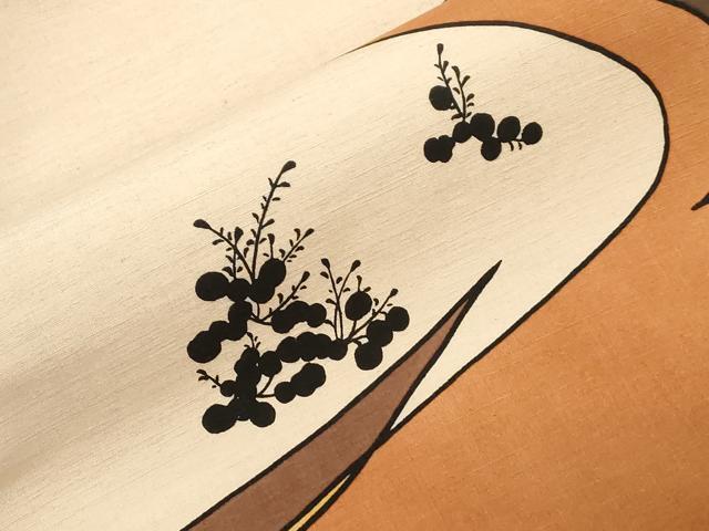 平和屋着物●九寸名古屋帯　紬地　型染め　草花文　正絹　逸品　未使用　CABD4364dy