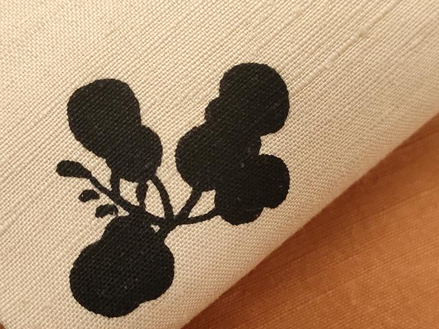 平和屋着物●九寸名古屋帯　紬地　型染め　草花文　正絹　逸品　未使用　CABD4364dy
