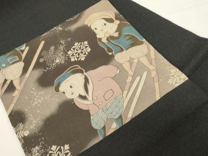 平和屋着物●九寸名古屋帯　スキー　人物文　正絹　逸品　未使用　CABD4366dy