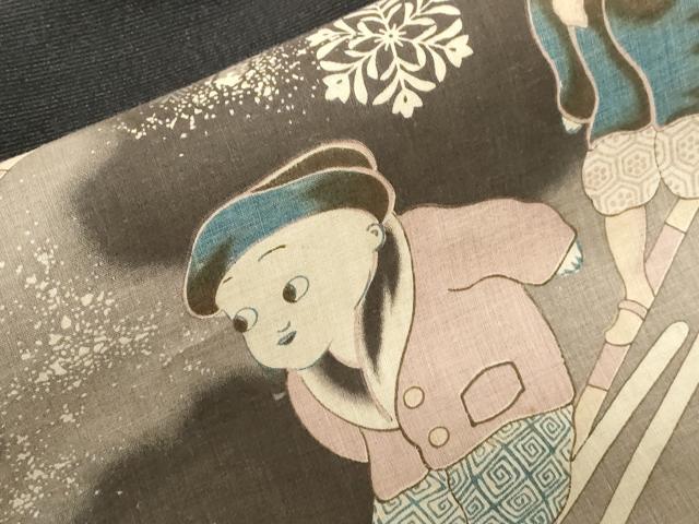 平和屋着物●九寸名古屋帯　スキー　人物文　正絹　逸品　未使用　CABD4366dy
