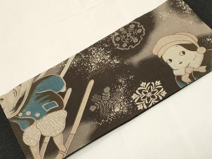 平和屋着物●九寸名古屋帯　スキー　人物文　正絹　逸品　未使用　CABD4366dy