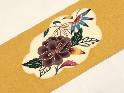平和屋着物●九寸名古屋帯　紅型　花蝶文　鬼しぼ縮緬　正絹　逸品　CABD4367dy