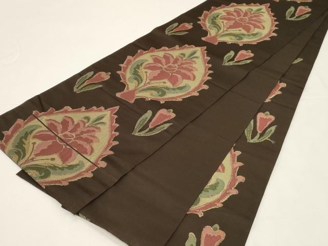 平和屋着物●六通柄　本袋帯　草花文　金糸　正絹　逸品　CABD4369dy