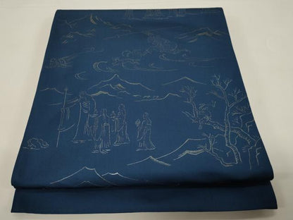 平和屋着物●六通柄　京袋帯　人物文　銀糸　正絹　逸品　CABD4371dy