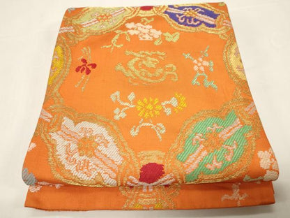 平和屋着物●六通柄袋帯　吉祥花文　金糸　正絹　逸品　CABD4372dy
