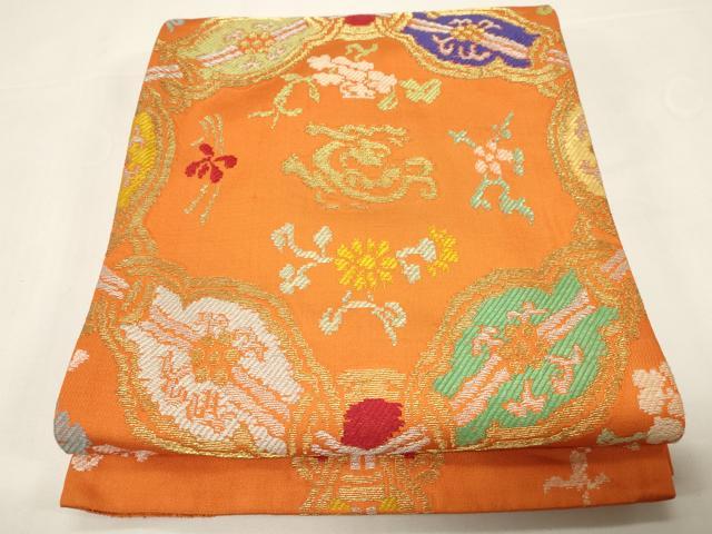 平和屋着物●六通柄袋帯　吉祥花文　金糸　正絹　逸品　CABD4372dy