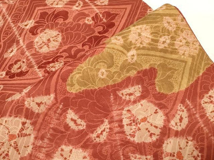 平和屋着物●全通柄袋帯　輪奈織　絞り　草花文　正絹　逸品　CABD4373dy
