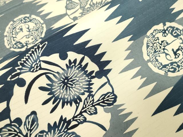 平和屋着物●全通柄袋帯　花絲芭蕉大島　藍　型染め　草花丸文　正絹　逸品　未使用　CABD4374dy