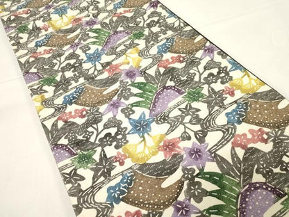平和屋着物●両方向　両面　全通柄袋帯　東京染　江戸紅型染　型染め　流水　正絹　逸品　未使用　CABD4375dy