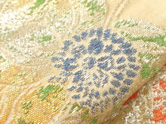 平和屋着物●龍村平蔵製　丸帯　大牡丹印金錦　金銀糸　正絹　逸品　CABD4383dy