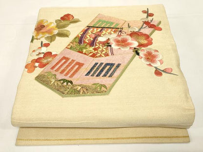 平和屋着物●アンティーク 大正ロマン 中国三大刺繍 相良刺繍 総刺繍 両面 丸帯 引き抜き帯 駒刺繍 文箱花文 金糸 正絹 逸品 CABD4384dy