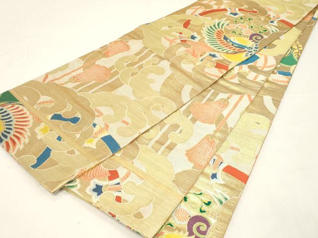 平和屋着物＊夏物 アンティーク 大正ロマン 丸帯 花鳥文 金糸 正絹 逸品 CABD4385dy
