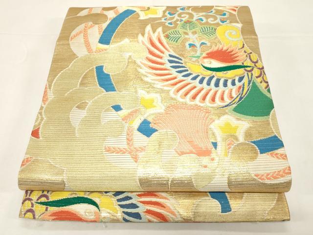 平和屋着物＊夏物 アンティーク 大正ロマン 丸帯 花鳥文 金糸 正絹 逸品 CABD4385dy