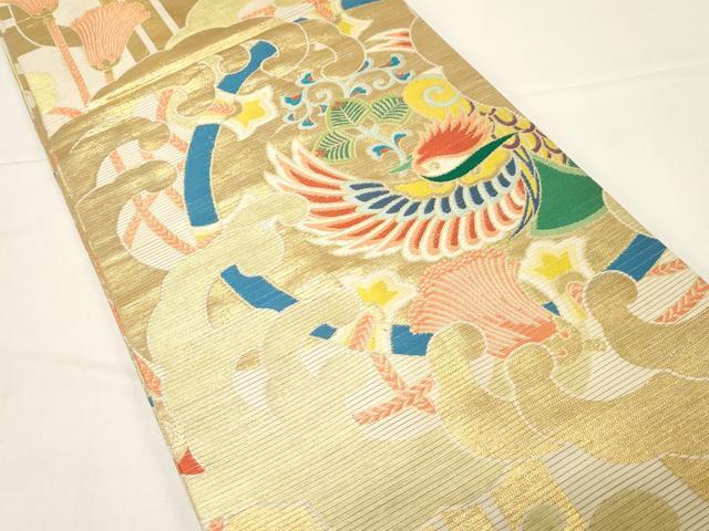 平和屋着物＊夏物 アンティーク 大正ロマン 丸帯 花鳥文 金糸 正絹 逸品 CABD4385dy