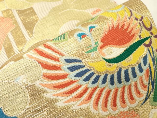 平和屋着物＊夏物 アンティーク 大正ロマン 丸帯 花鳥文 金糸 正絹 逸品 CABD4385dy