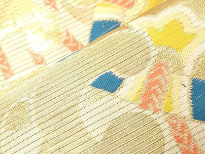 平和屋着物＊夏物 アンティーク 大正ロマン 丸帯 花鳥文 金糸 正絹 逸品 CABD4385dy