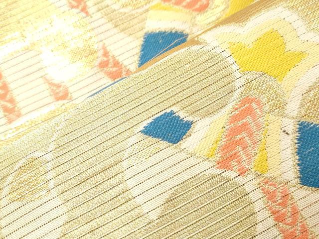 平和屋着物＊夏物 アンティーク 大正ロマン 丸帯 花鳥文 金糸 正絹 逸品 CABD4385dy