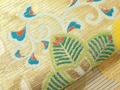 平和屋着物＊夏物 アンティーク 大正ロマン 丸帯 花鳥文 金糸 正絹 逸品 CABD4385dy