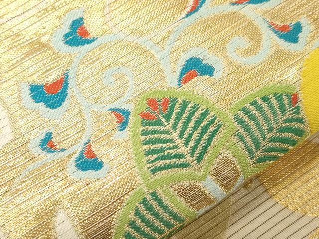 平和屋着物＊夏物 アンティーク 大正ロマン 丸帯 花鳥文 金糸 正絹 逸品 CABD4385dy