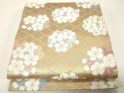 平和屋着物●山口美術織物　唐織の織匠　山口成三郎謹織　六通柄袋帯　松皮小桜文　金糸　正絹　逸品　未使用　CABD4387dy