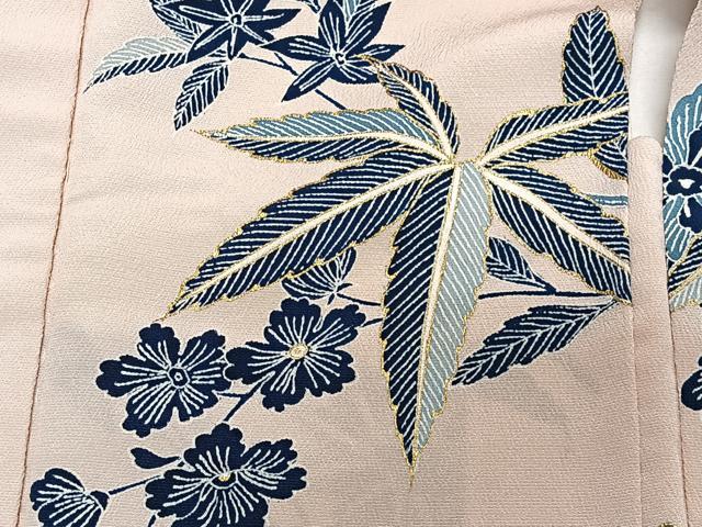 平和屋着物∞羽織　型染め　草花文　金彩　正絹　逸品　CABD4403ua
