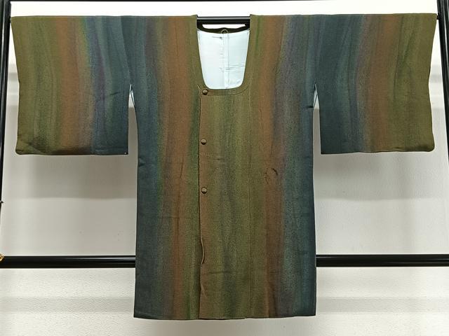 平和屋着物∞染色家 岩浅公展　道行コート　縞　鬼しぼ縮緬　小田急百貨店扱い　ロング丈　正絹　逸品　CABD4408ua