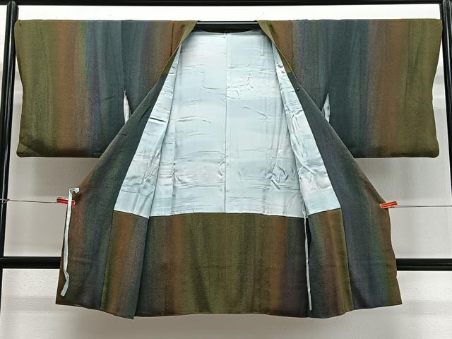 平和屋着物∞染色家 岩浅公展　道行コート　縞　鬼しぼ縮緬　小田急百貨店扱い　ロング丈　正絹　逸品　CABD4408ua