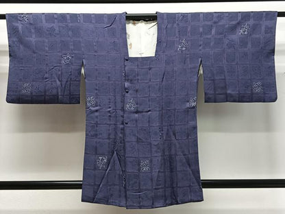 平和屋着物∞道行コート　地紋起こし　市松花文　正絹　逸品　CABD4414ua
