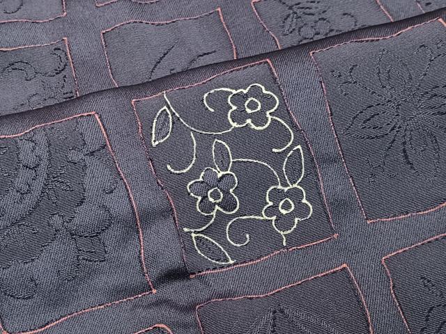 平和屋着物∞道行コート　地紋起こし　市松花文　正絹　逸品　CABD4414ua