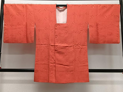 平和屋着物∞道行コート　舞花地紋　紅緋色　ロング丈　正絹　逸品　CABD4415ua