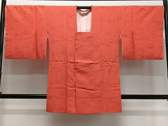 平和屋着物∞道行コート　舞花地紋　紅緋色　ロング丈　正絹　逸品　CABD4415ua
