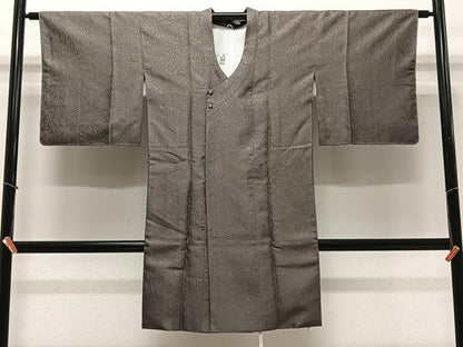 平和屋着物∞道行コート　舞葉地紋　利休白茶色　正絹　逸品　未使用　CABD4419ua