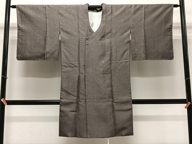 平和屋着物∞道行コート　舞葉地紋　利休白茶色　正絹　逸品　未使用　CABD4419ua