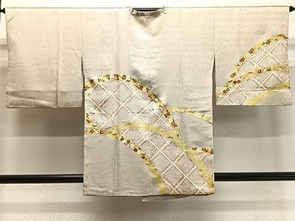 平和屋着物∞道行コート　絞り　籬草花文　金彩　正絹　逸品　CABD4423ua