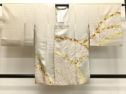 平和屋着物∞道行コート　絞り　籬草花文　金彩　正絹　逸品　CABD4423ua